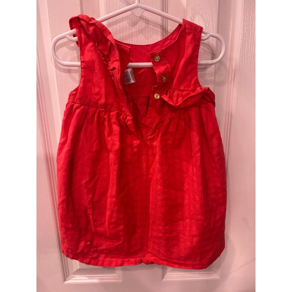 Gymboree Dress Red Ruffle Floral Gold Button Cotton Toddler Special - Picture 6 of 6